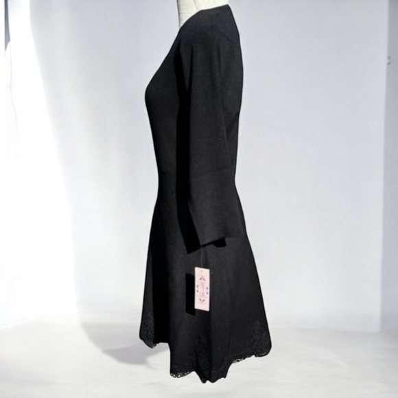 NEW w/tag Nanette Lepore Black Knit Embroidered Lace Trim Dress Size Large - Picture 4 of 10
